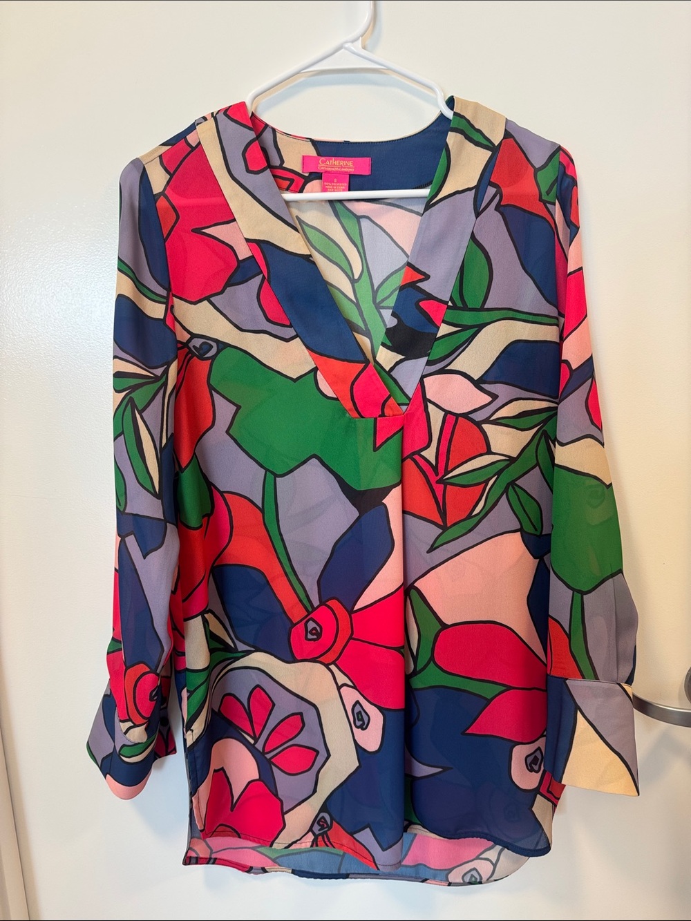 Vintage Catherine Malandrino Floral Print V-Neck Blouse - Multicolor